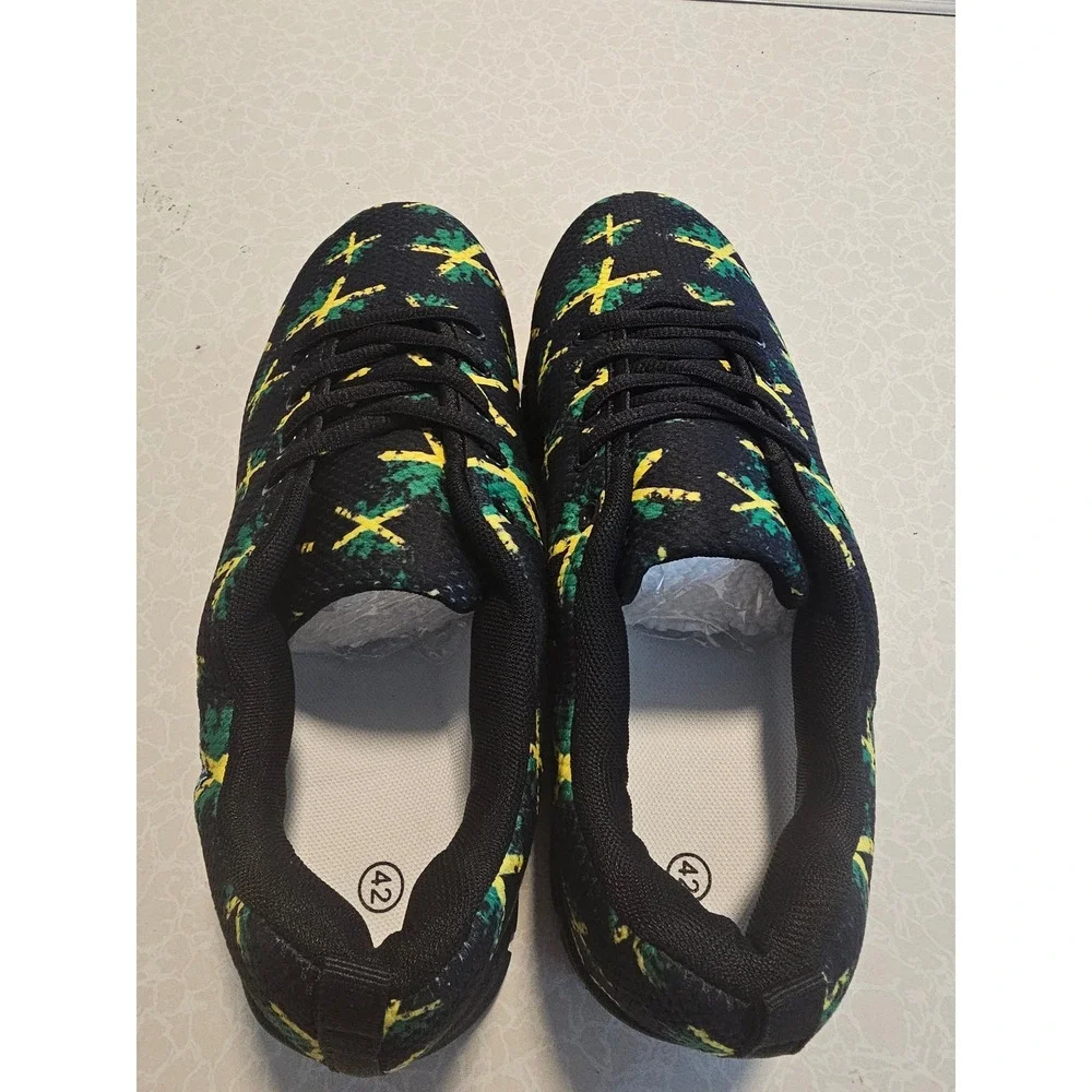 One Love Jamaica Flag Pattern Sneakers Black Green‎ Yellow EU 42 Low Top Shoes